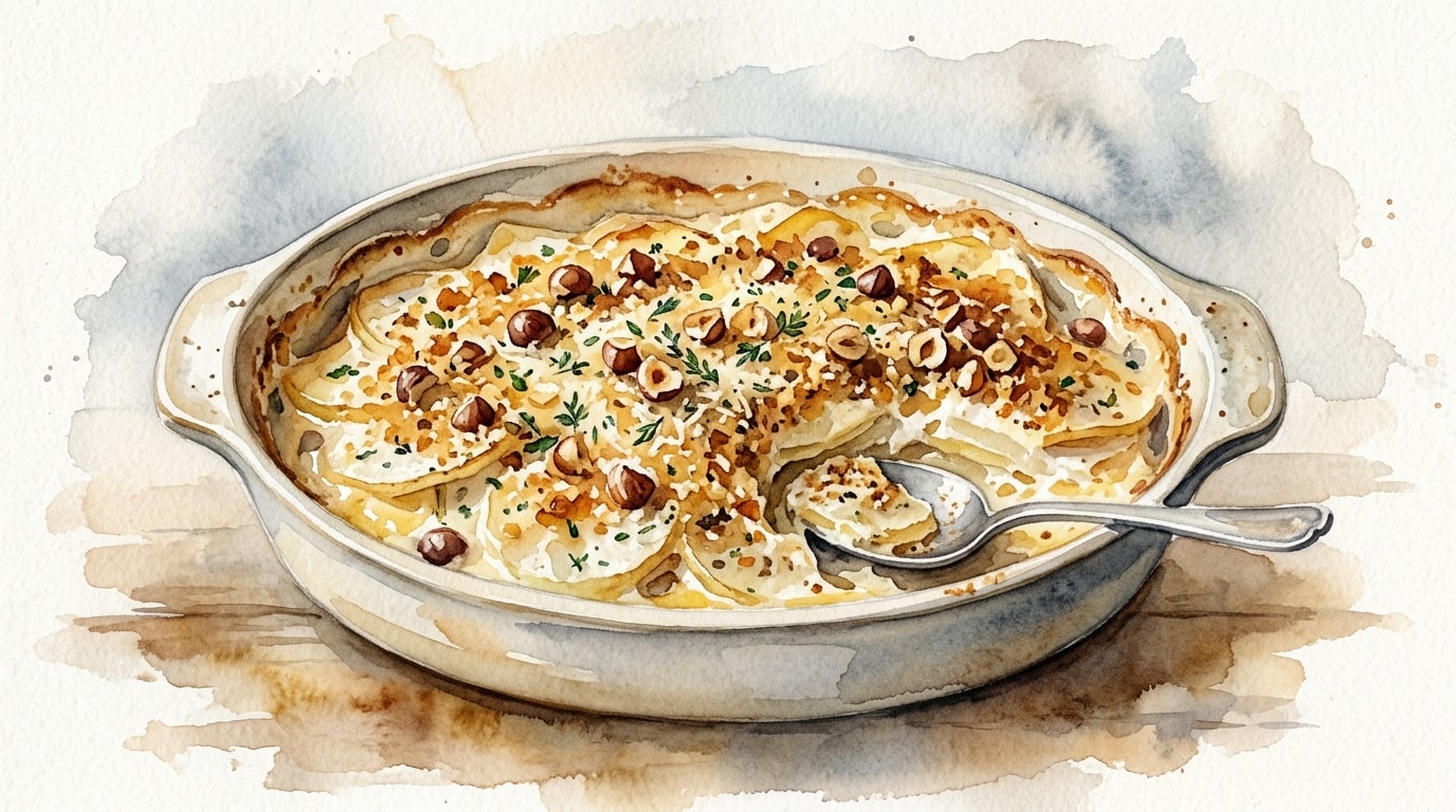 Creamy Turnip and Potato Gratin with Hazelnut Crust