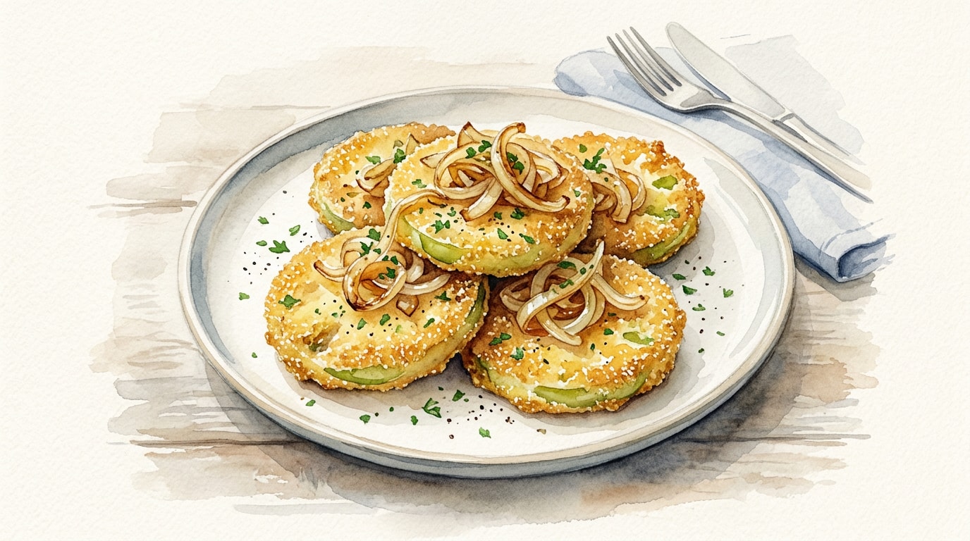 Crispy Fried Green Tomatoes with Sautéed Onions