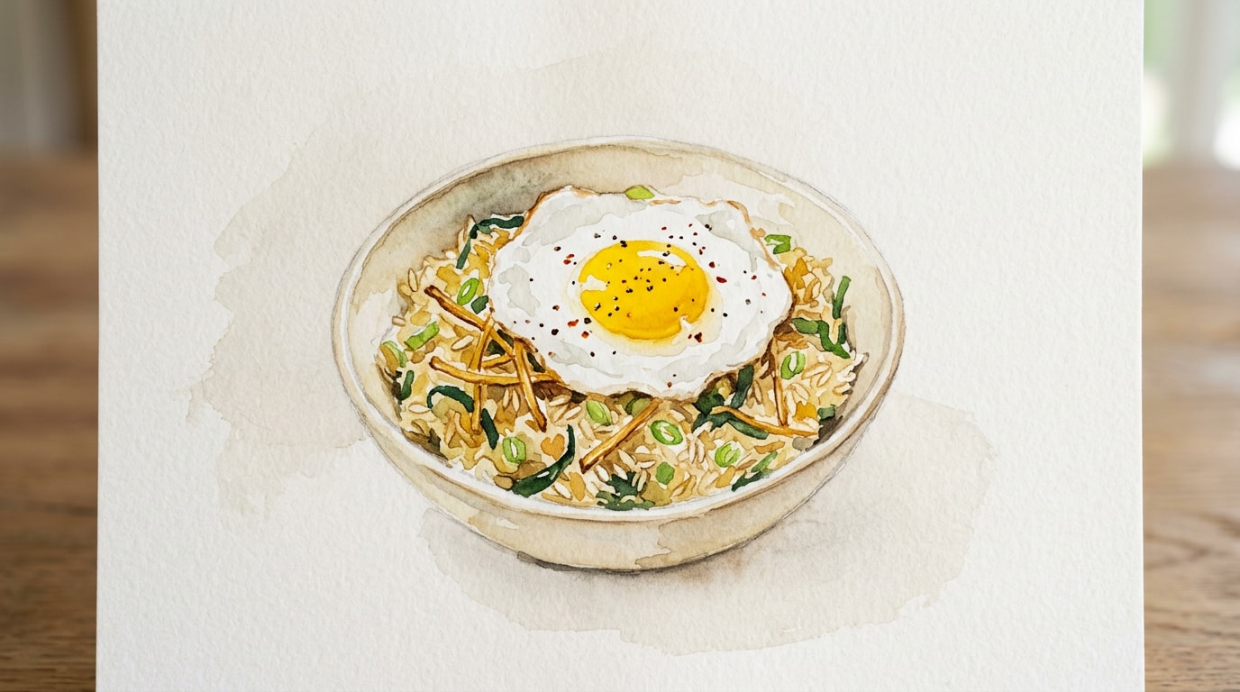 Crispy Ginger and Leek Fried Rice with Fried Eggs