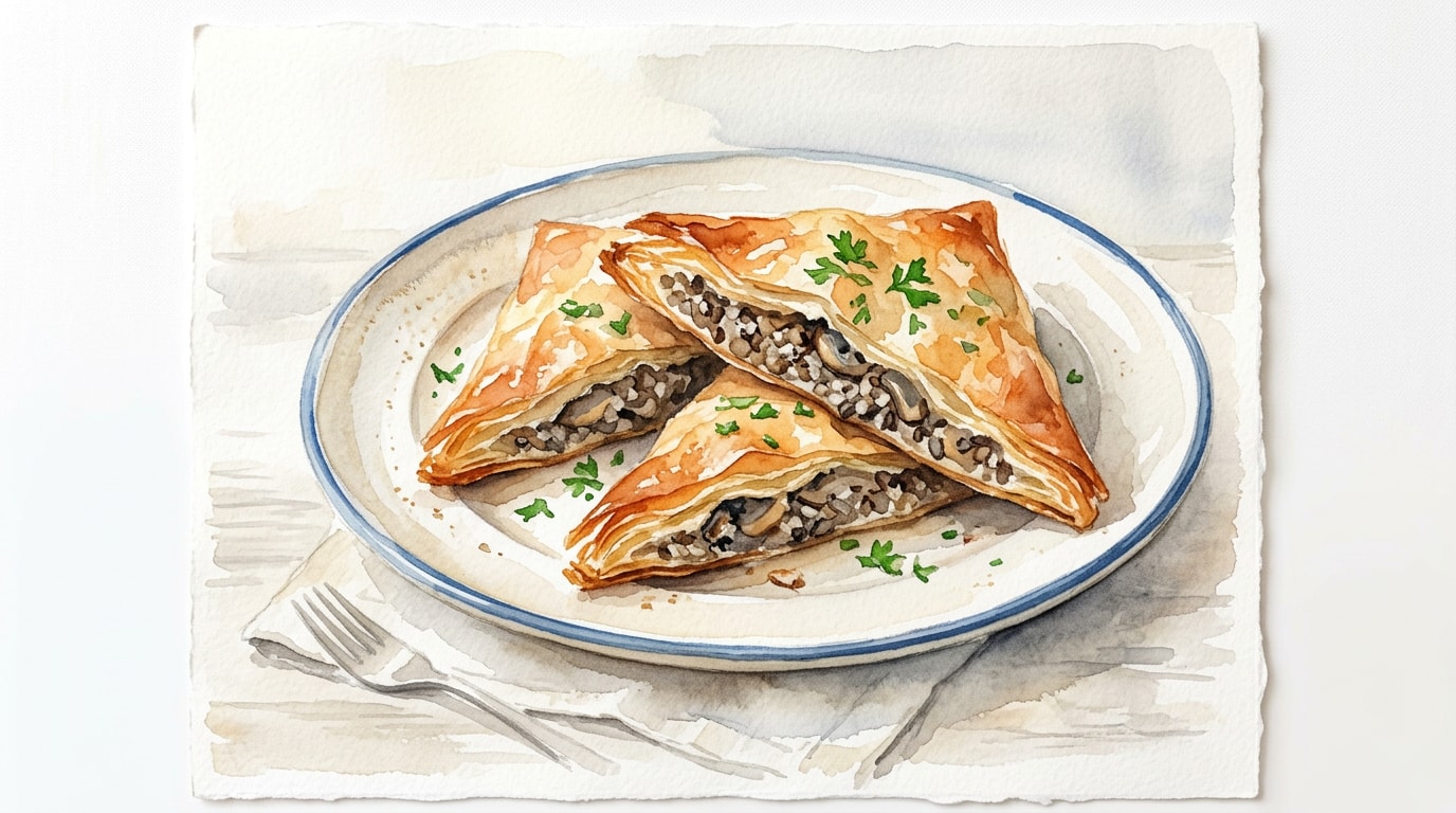 Crispy Kasha and Mushroom Phyllo Triangles