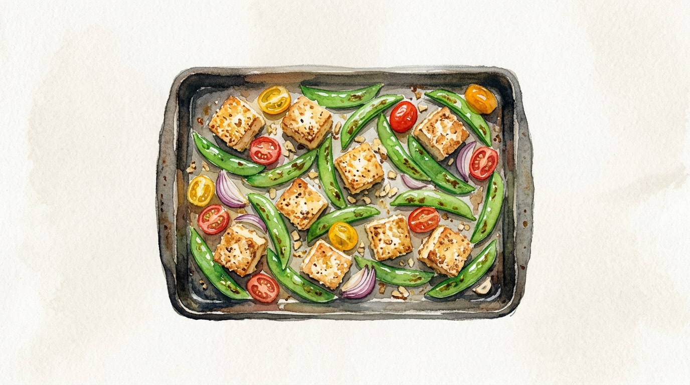 Crispy Parmesan Tofu And Sugar Snap Pea Sheet-Pan