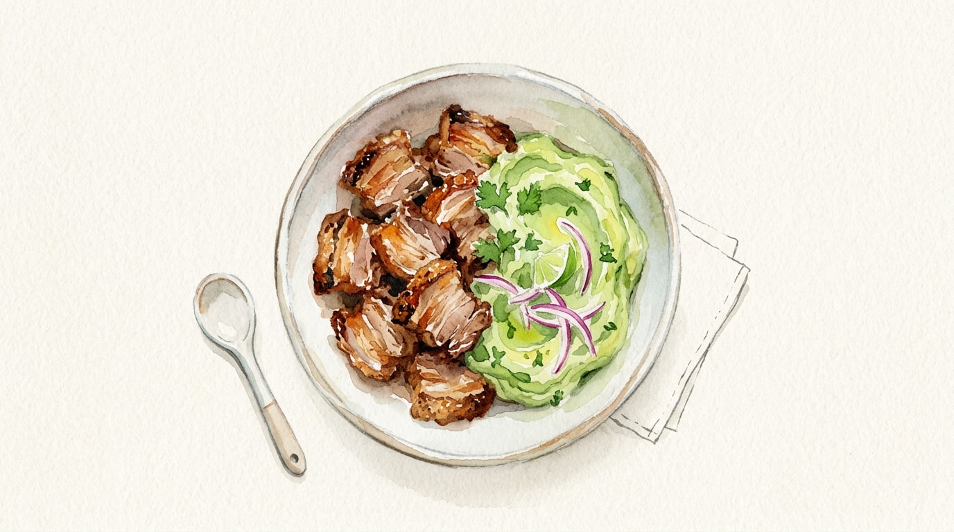 Crispy Pork Belly Carnitas with Whipped Avocado Butter