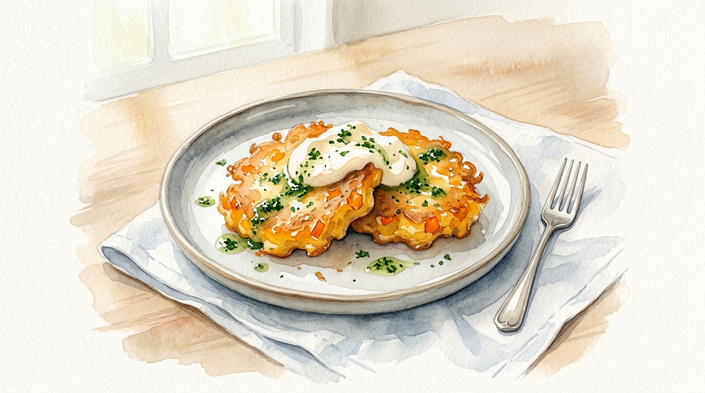 Crispy Pumpkin Fritters with Gruyere Cream and Kale Vinaigrette