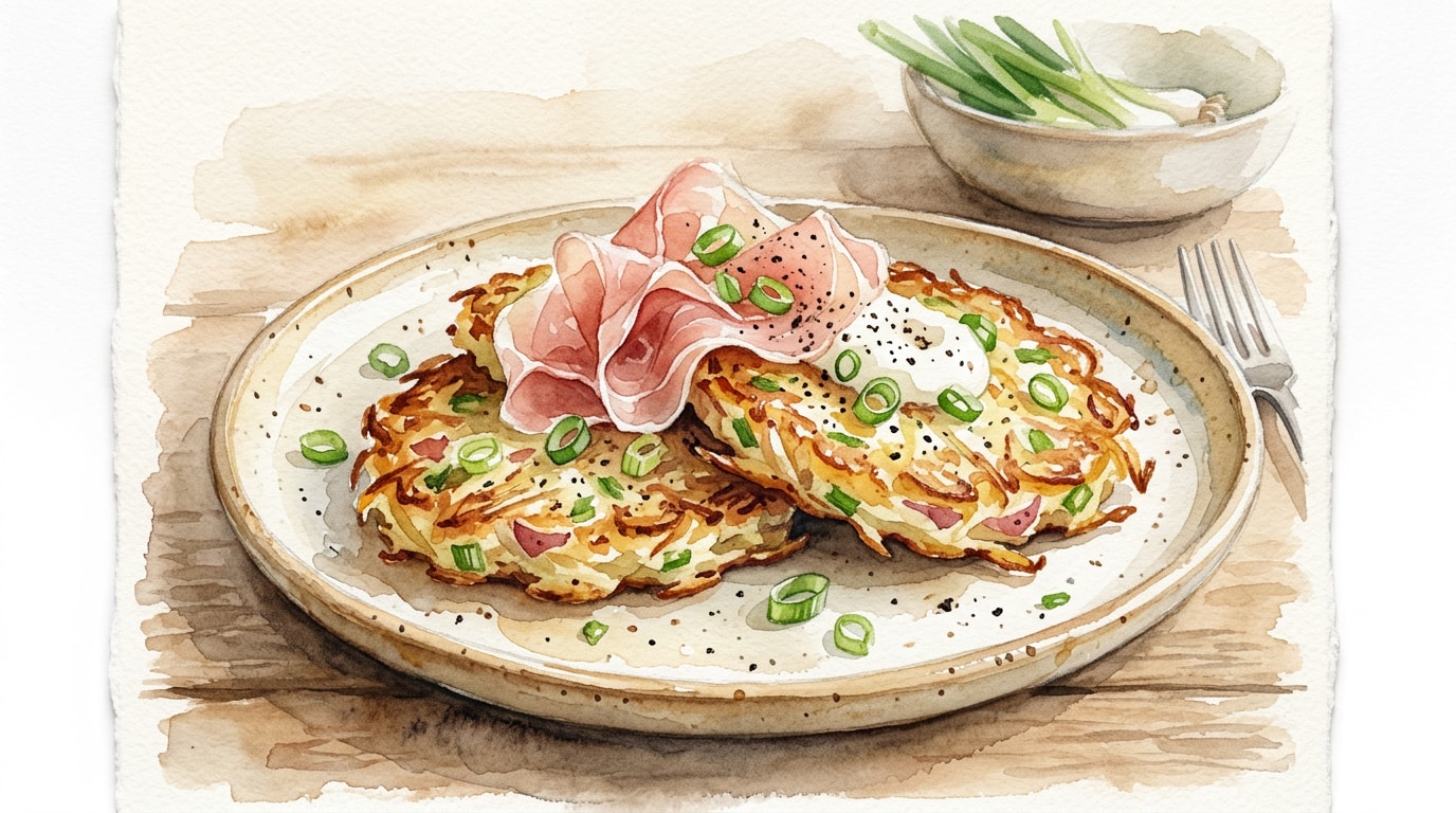 Crispy Red Potato and Scallion Pancakes with Prosciutto