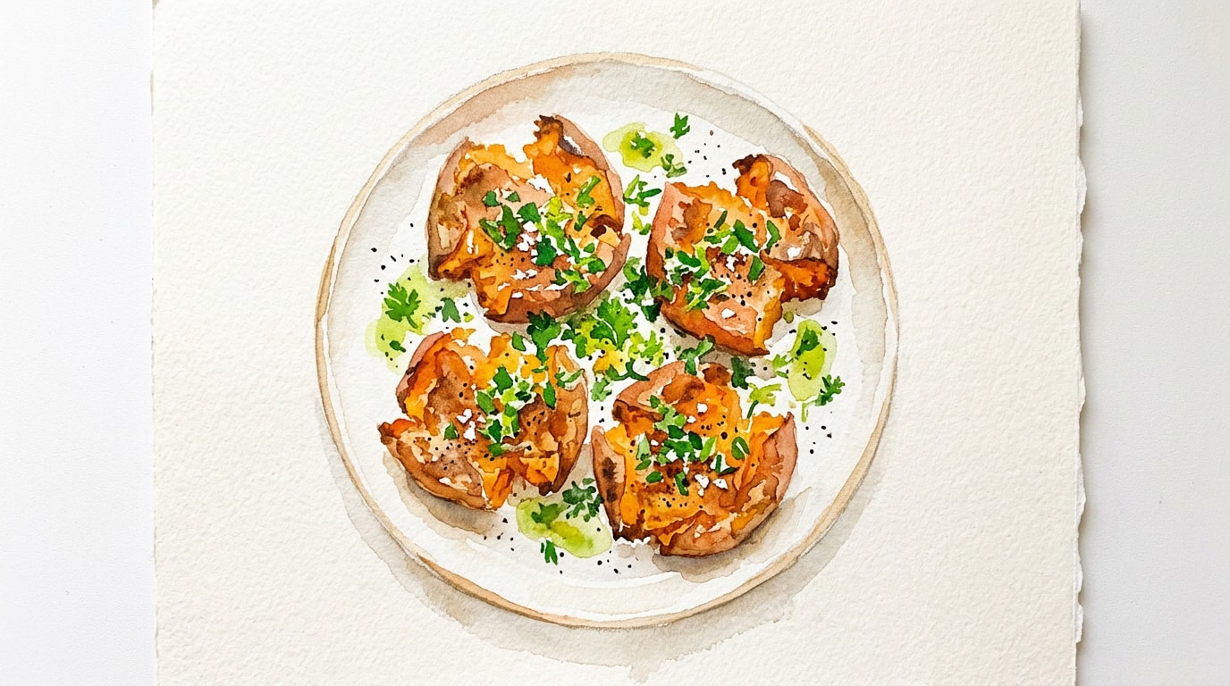 Crispy Smashed Sweet Potatoes with Lime and Herbs