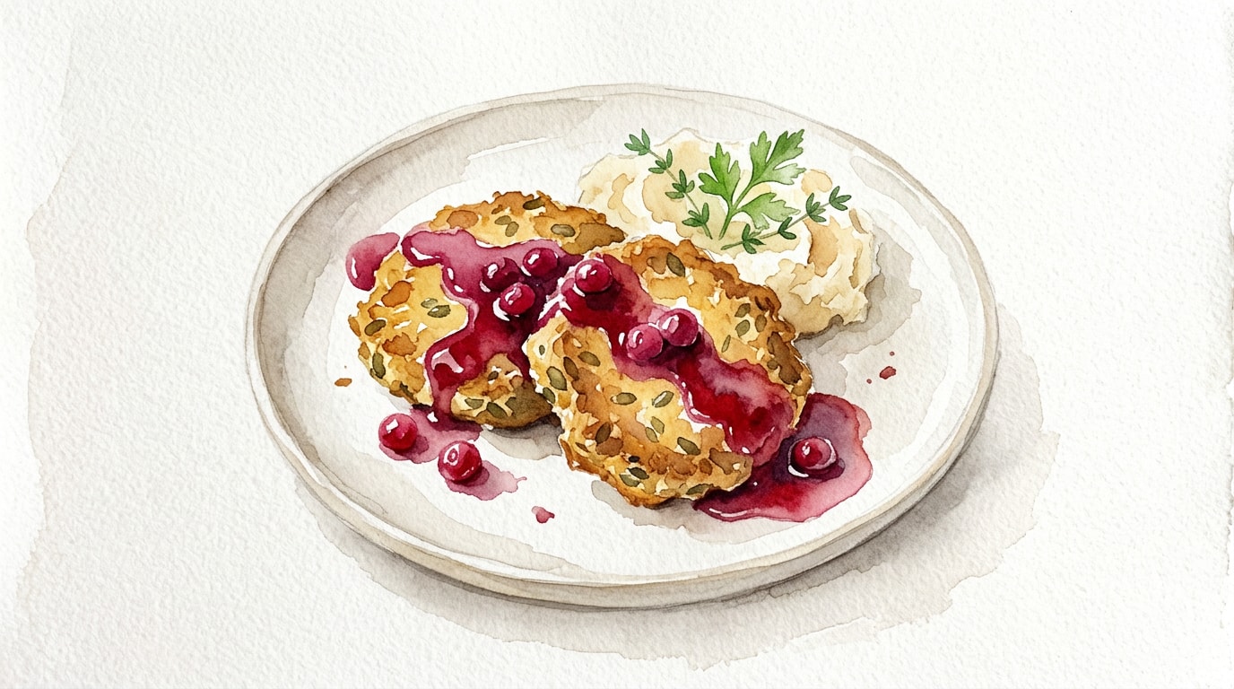 Crispy Vegan Pumpkin Seed Cutlets with Cranberry-Cabernet Sauce
