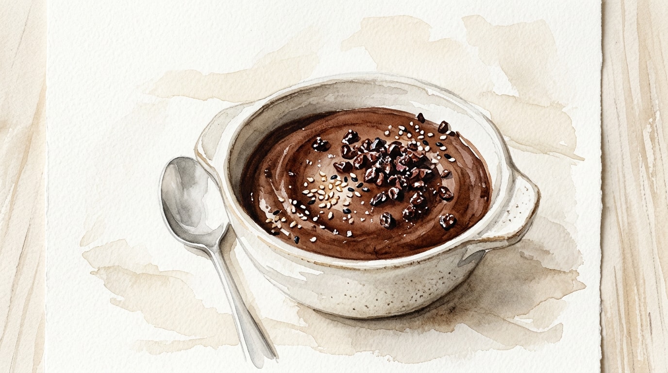 Dark Chocolate Tahini Mousse with Candied Cacao Nibs