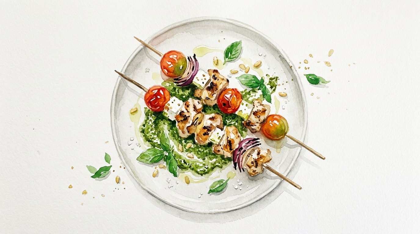 Deconstructed Pesto Grilled Chicken Skewers