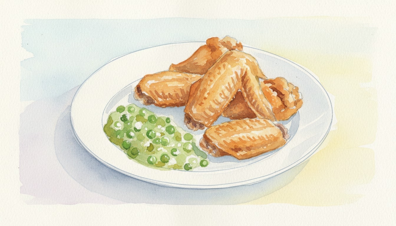 Deep-Fried Chicken Wings with Braised Peas