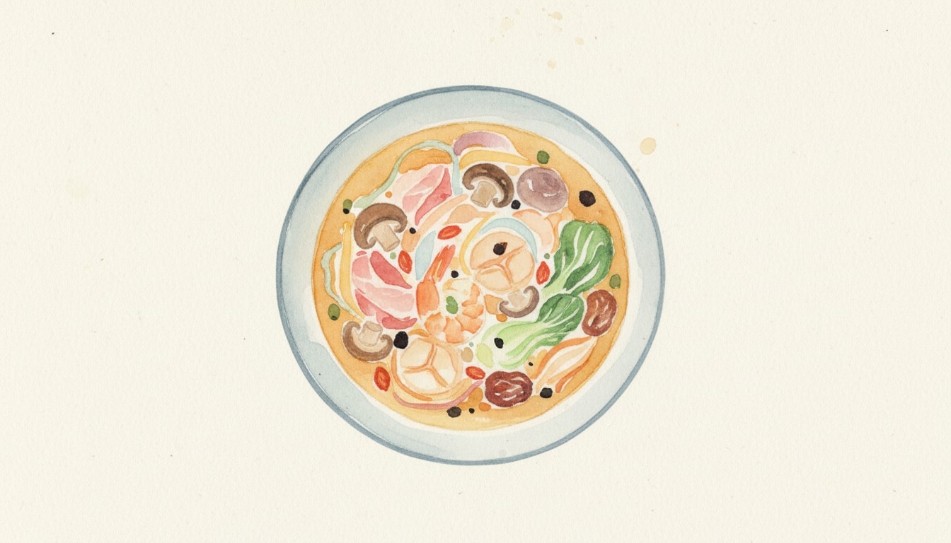 Eight Treasures Soup with Chicken, Seafood, and Mushrooms