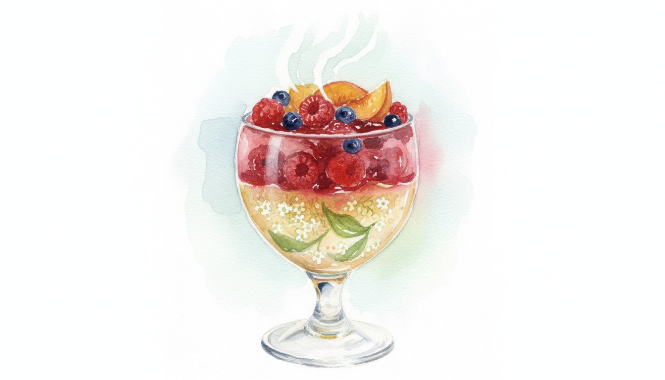 Elderflower & Raspberry Gelée with Warm Berry Compote