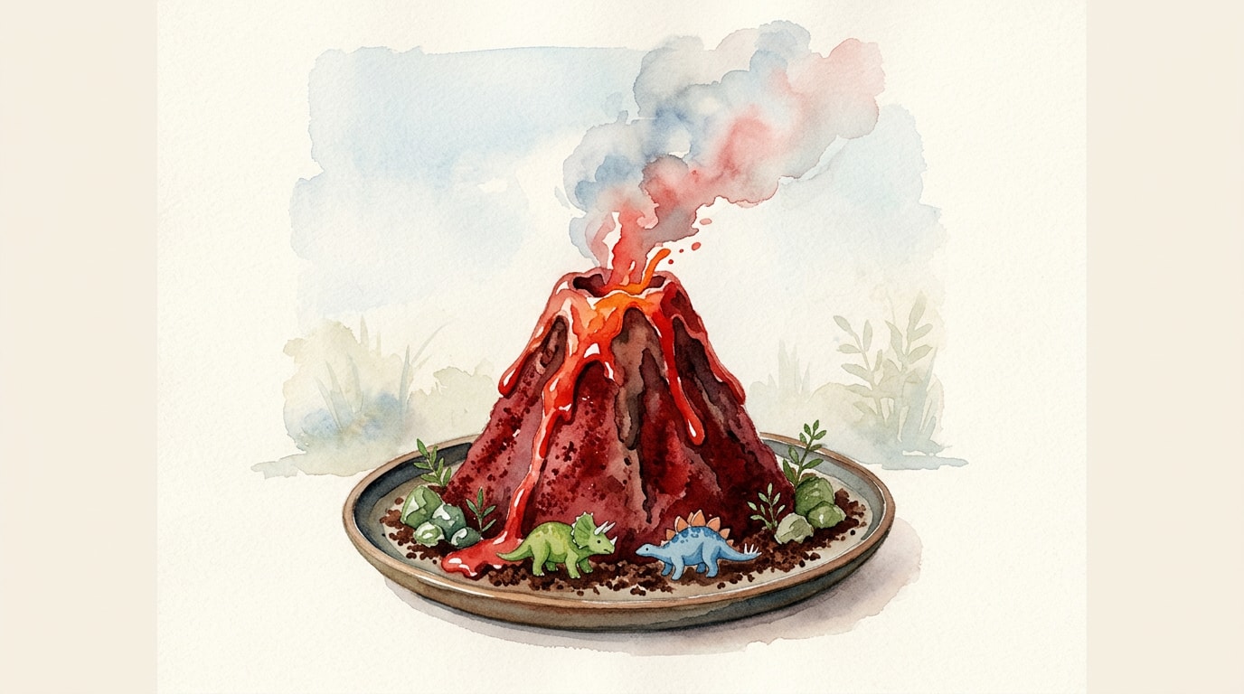 Erupting Volcano Dinosaur Red Velvet Cake