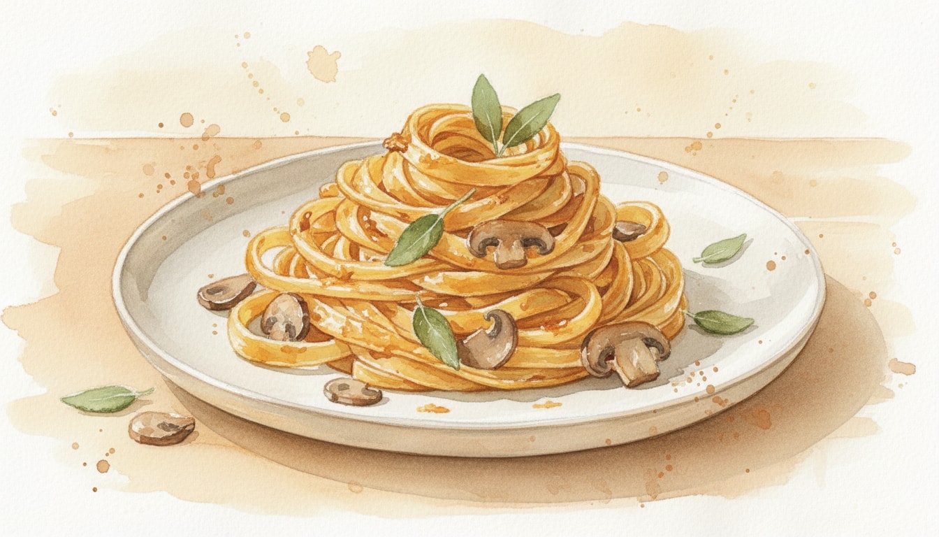 Fettuccine with Sautéed Mushrooms and Creamy Pumpkin Sauce
