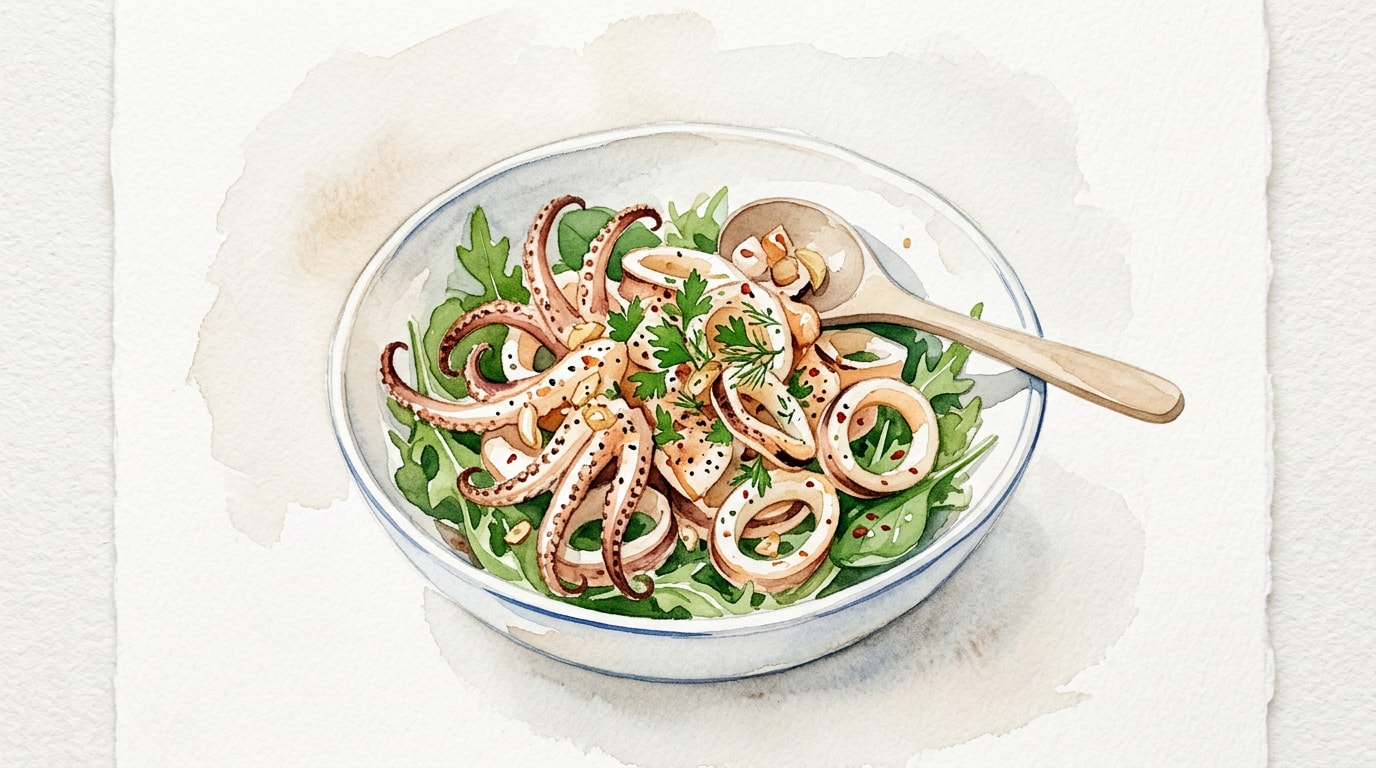 Flash-Sautéed Squid with Peppery Cider Vinegar Dressing
