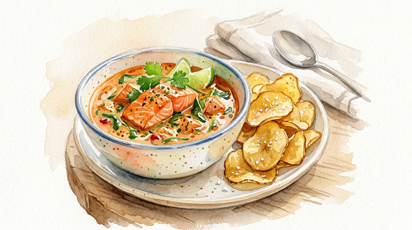 Flavorful Salmon Curry With Homemade Chips