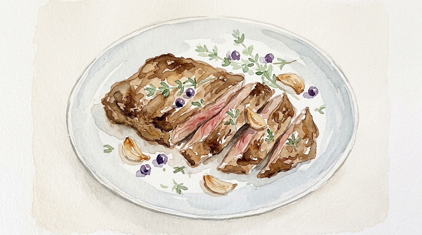 Flavorful Skirt Steak with Juniper, Thyme, and Garlic