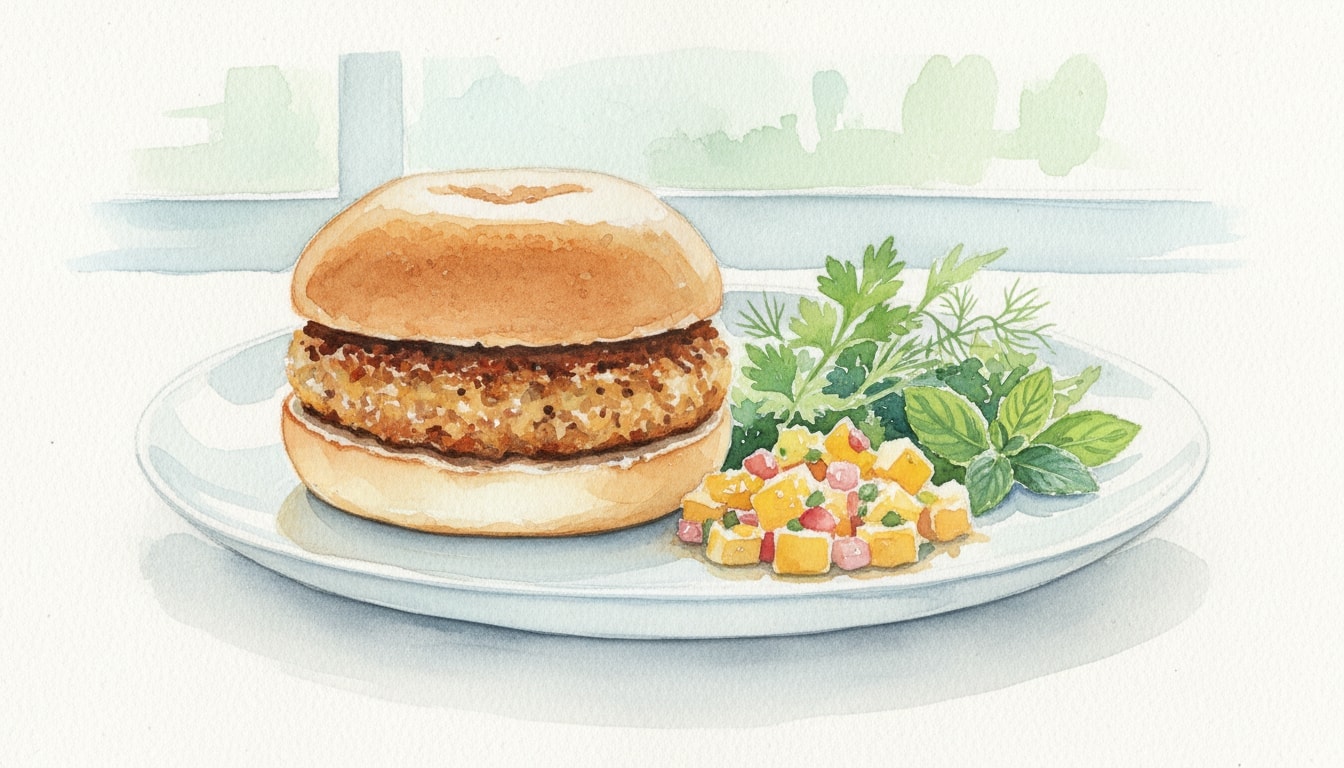 Flavorful Soya Bean Burger with Herb Salad and Mango Salsa