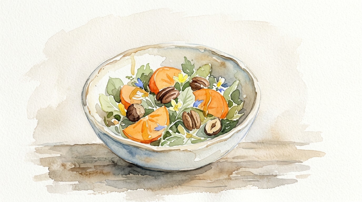 Foraged Persimmon and Hickory Nut Salad