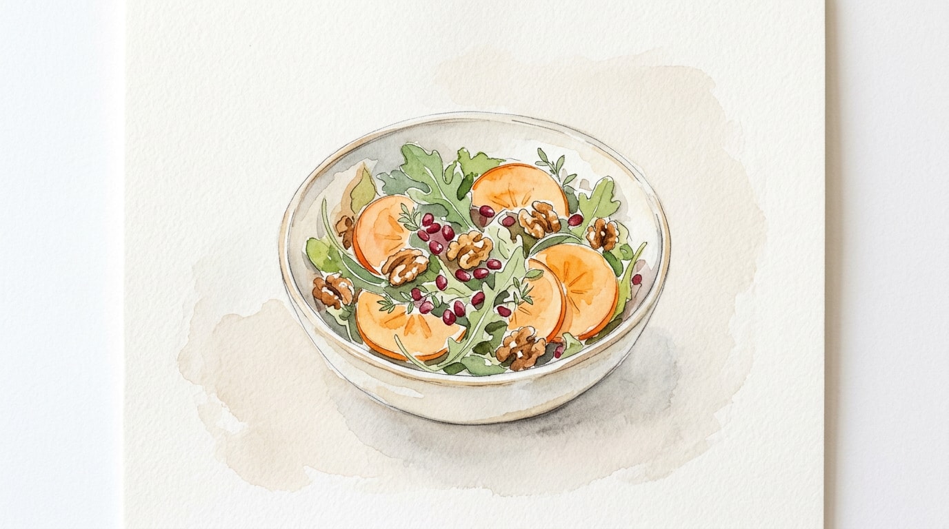 Foraged Persimmon and Hickory Nut Salad