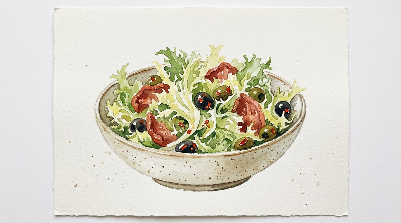 Frisee Salad with Spicy Olives and Sun-Dried Tomatoes