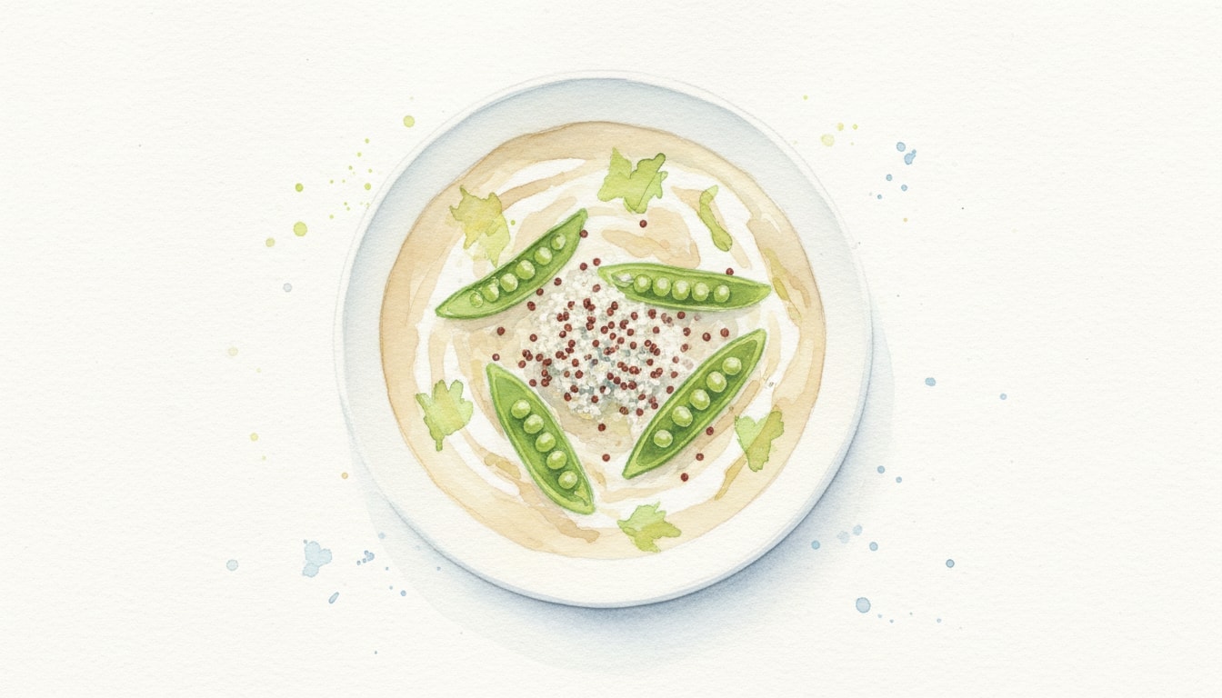 Garlic Soup with Quinoa and Snap Peas