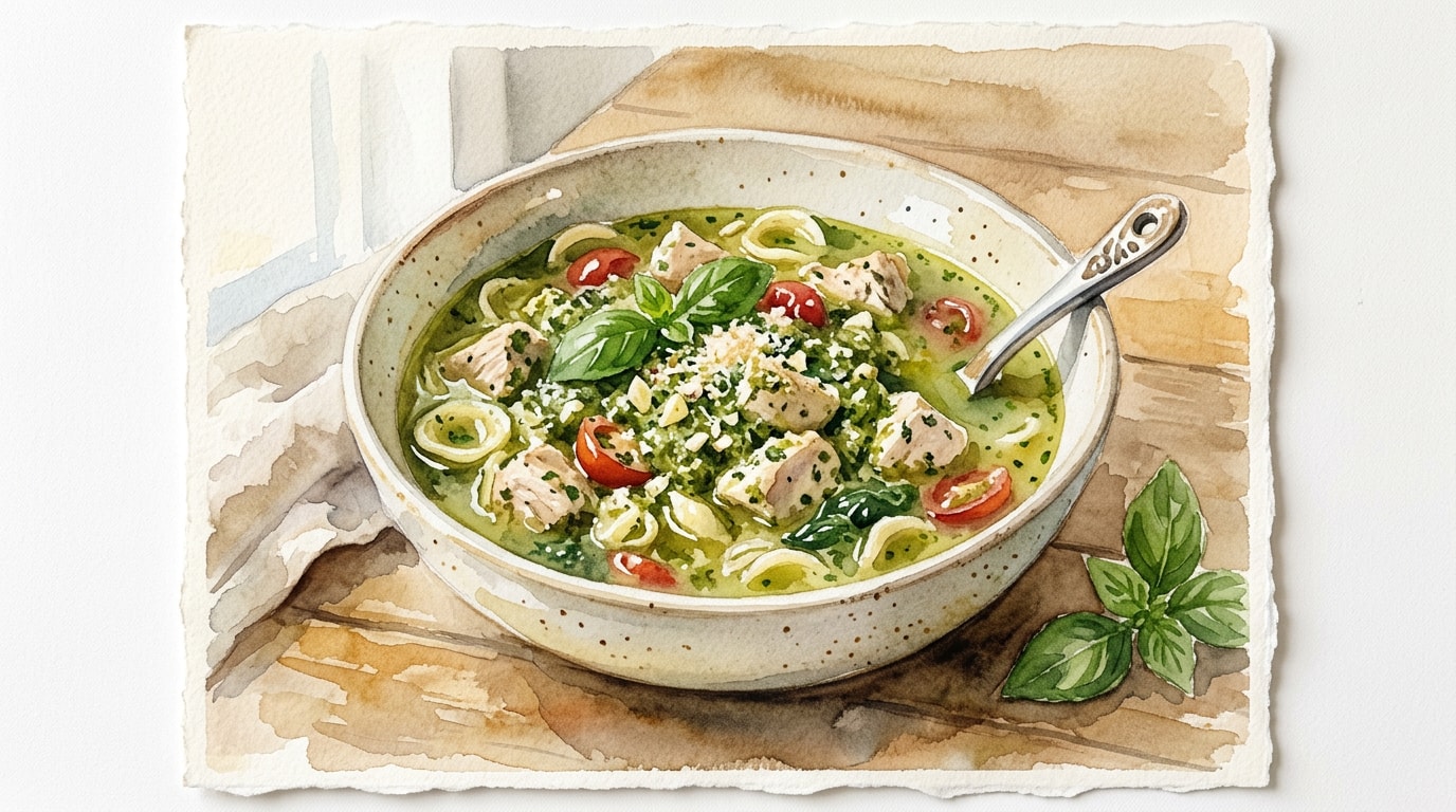 Garlicky Basil Chicken Broth Pesto