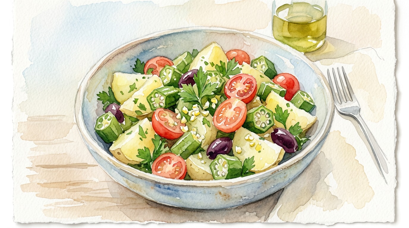 Garlicky Mediterranean Potato And Okra Salad