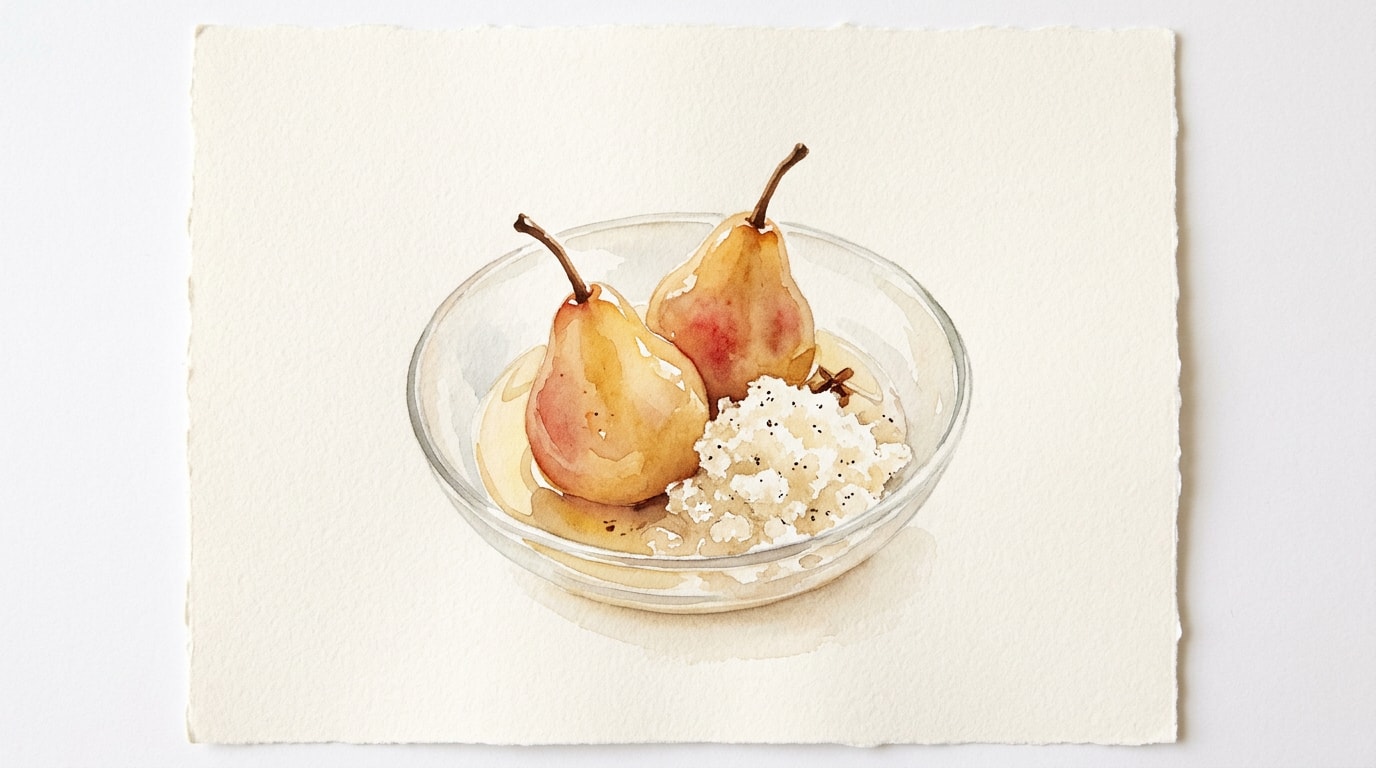 Gewurztraminer Poached Seckel Pears with Clove Granita