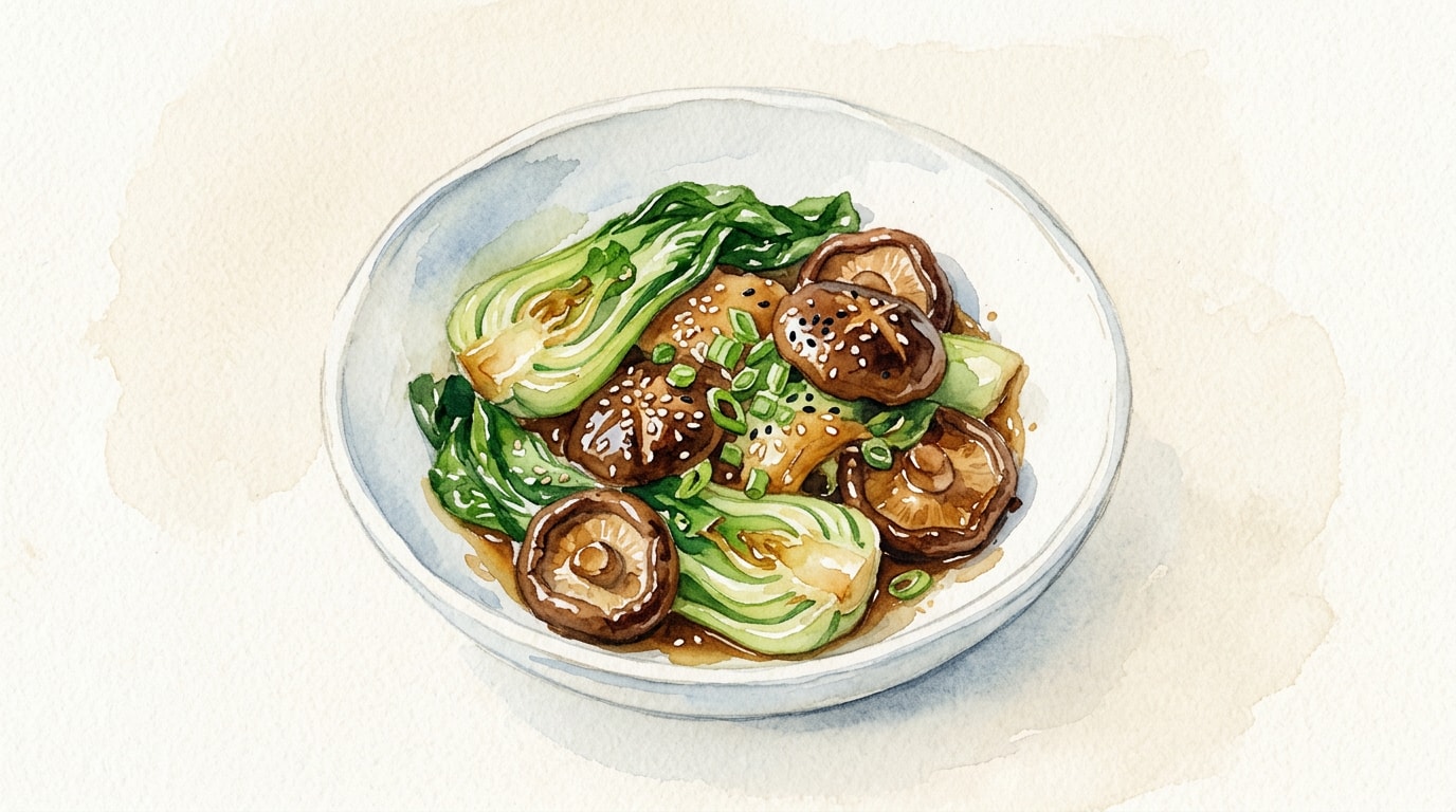 Ginger-Sesame Glazed Shiitake And Baby Bok Choy