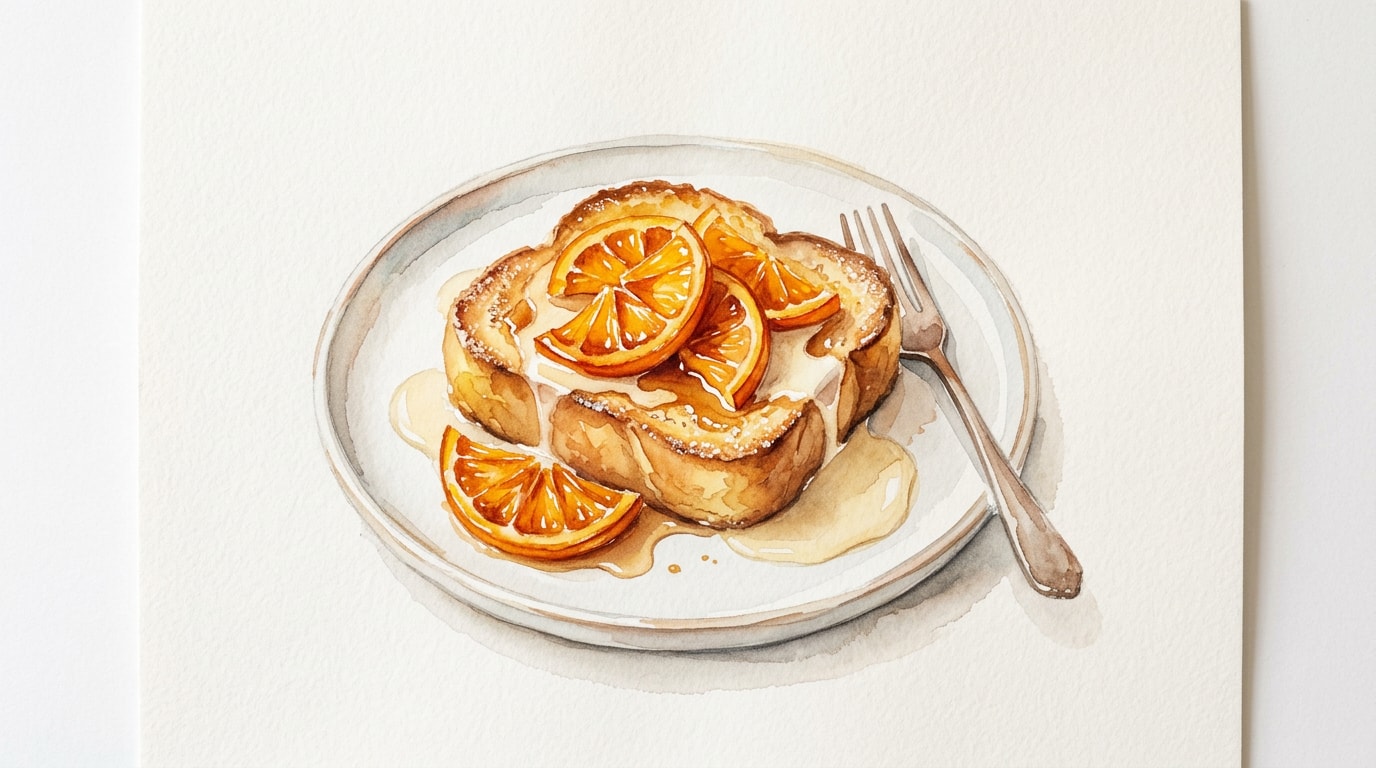 Golden Brioche Pain Perdu With Caramelized Oranges And Warm Custard