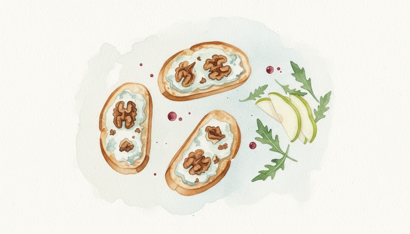 Gorgonzola Walnut Crostini With Pear Salad