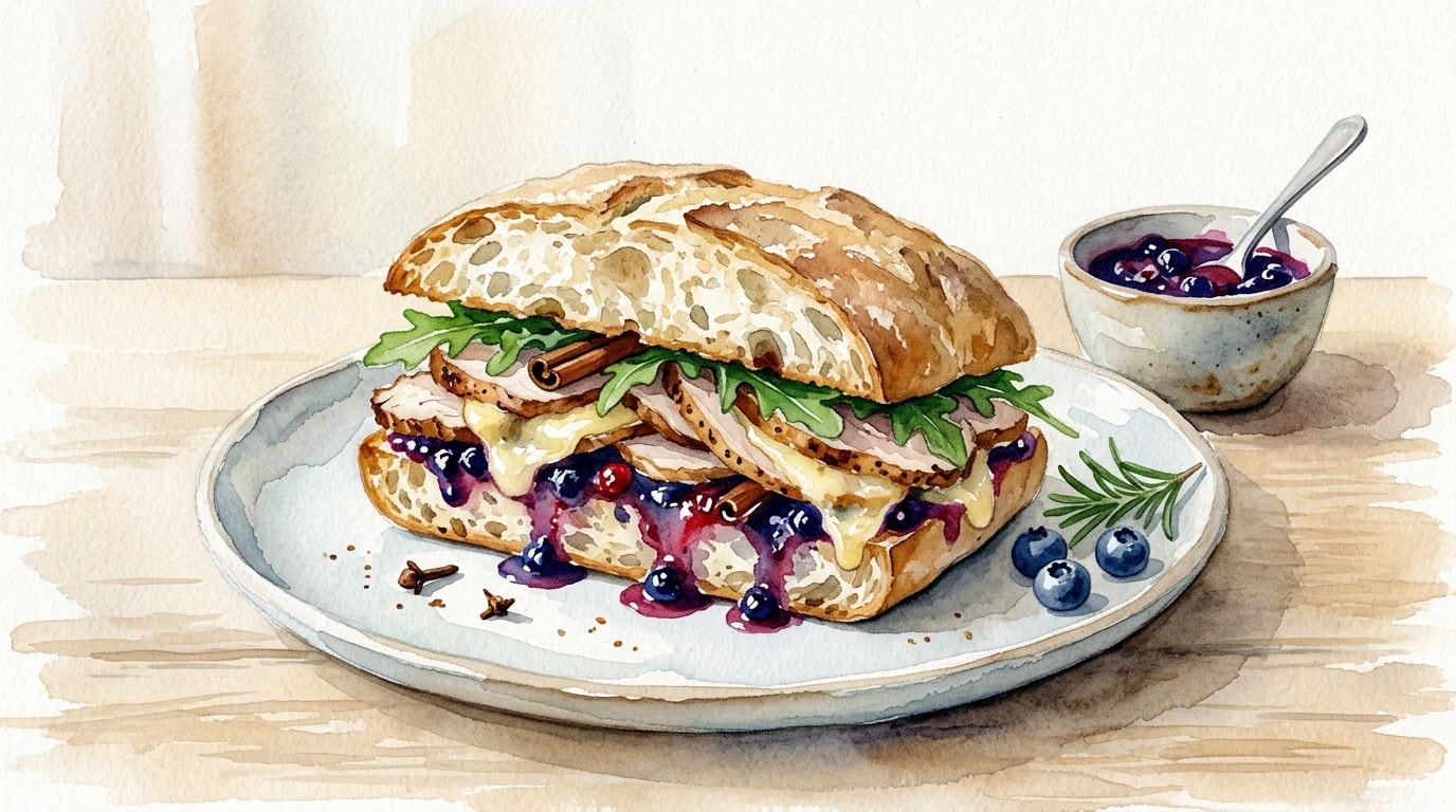 Gourmet Turkey and Gruyere Ciabatta with Spiced Blueberry Jam