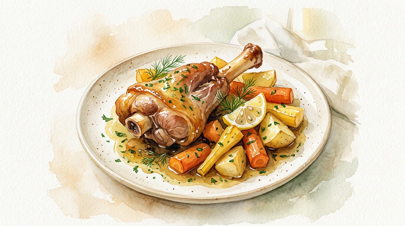 Greek Lemon-Braised Lamb Shanks with Root Vegetables