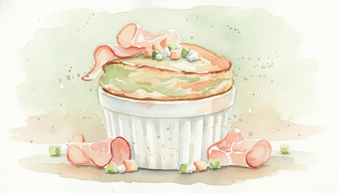 Green Tomato & Peach Ricotta Soufflé with Cured Ham