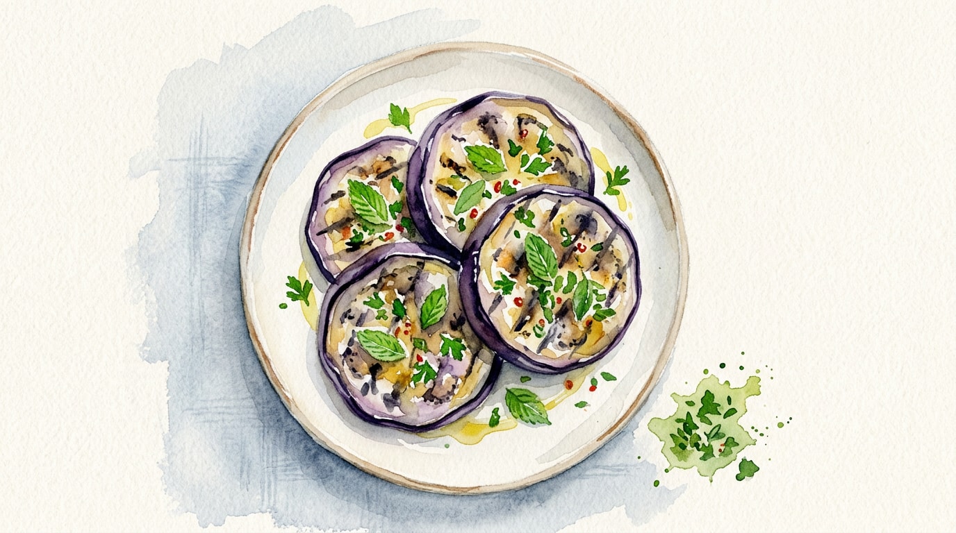 Grilled Eggplant with Refreshing Mint Marinade