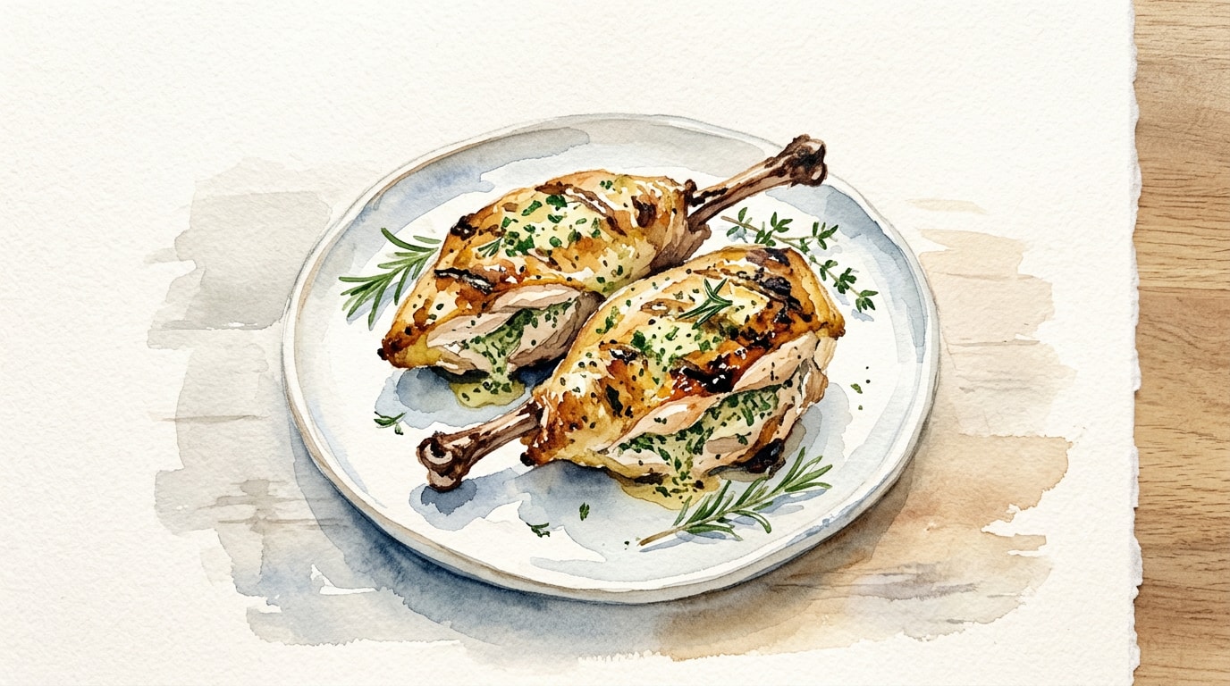 Grilled Herb Butter Stuffed Bone-In Chicken Breasts