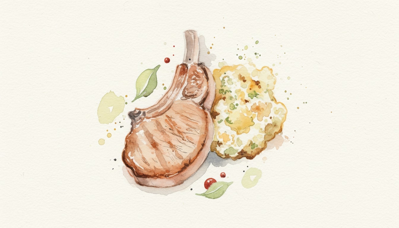 Grilled Pork Chop with Cauliflower Cheese