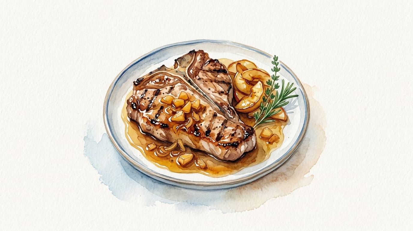 Grilled Pork Porterhouse With Apple-Maple Ginger Sauce
