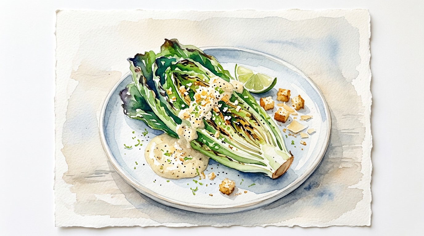 Grilled Romaine Caesar Salad with Lime Vinaigrette and Toasted Parmesan
