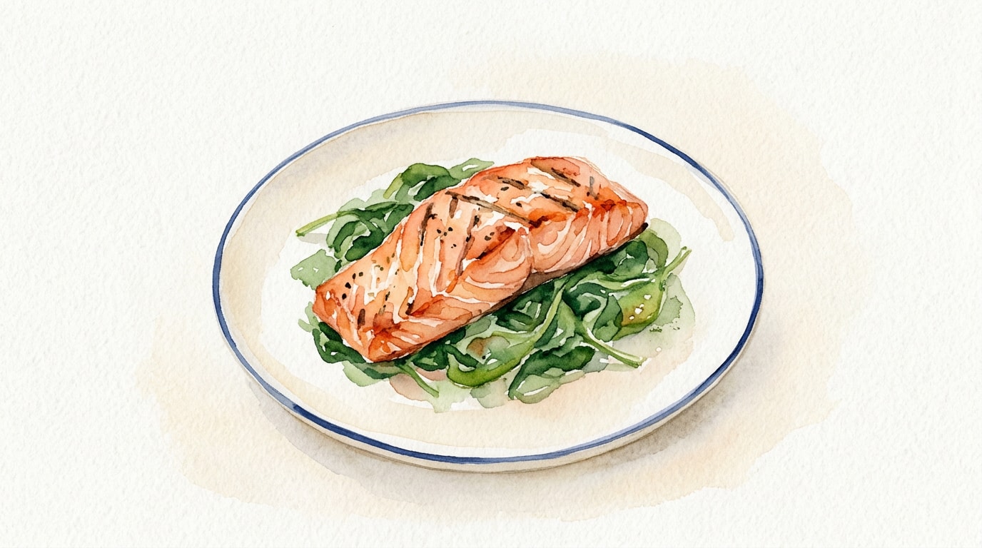 Grilled Salmon Over Wilted Spinach