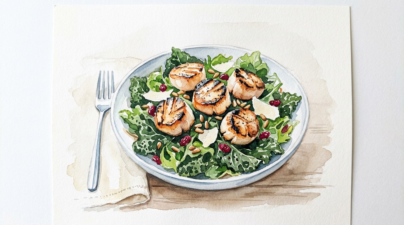 Grilled Scallop and Kale Salad