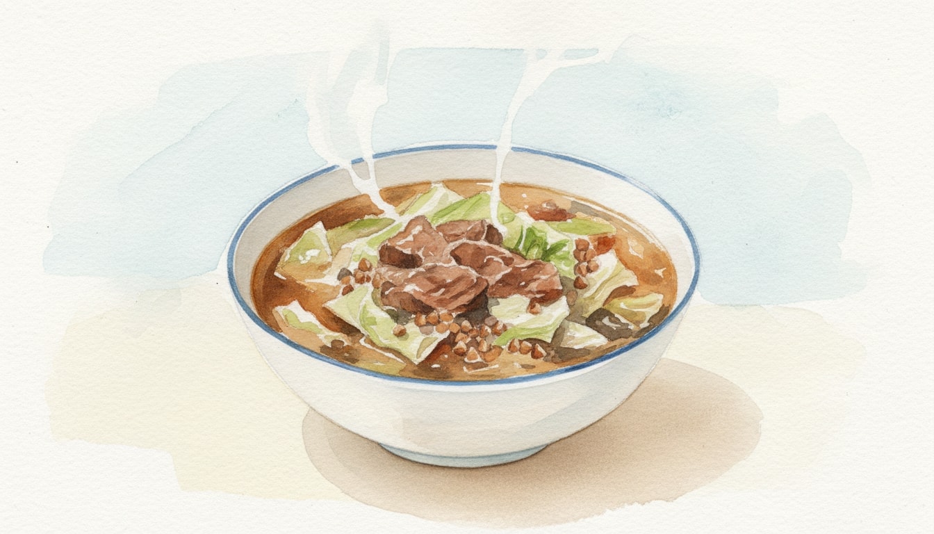 Hearty Beef and Cabbage Soup with Buckwheat Groats