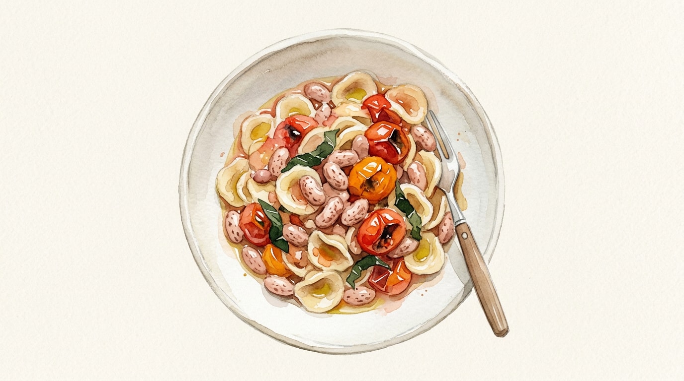 Hearty Orecchiette with Borlotti Beans and Blistered Tomatoes