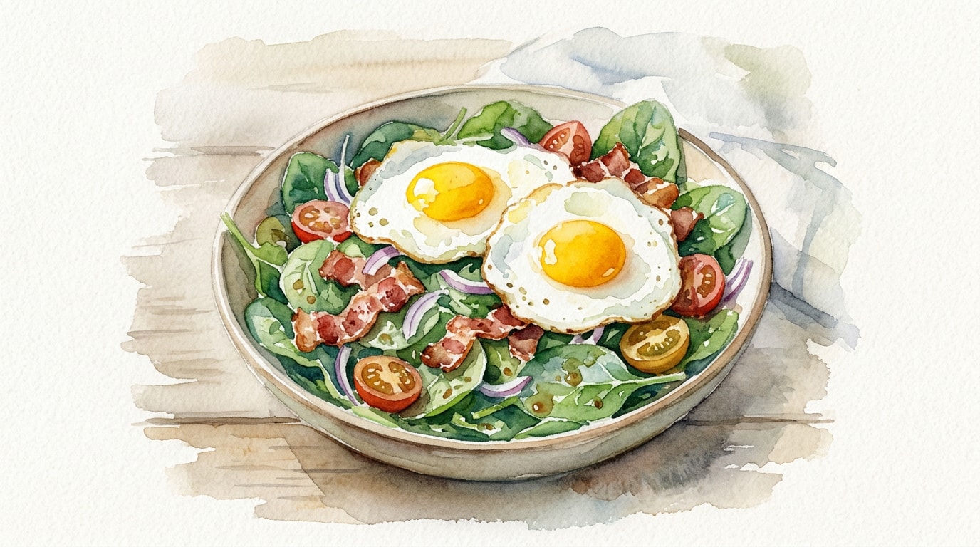 Hearty Spinach Salad with Crispy Pancetta and Fried Eggs