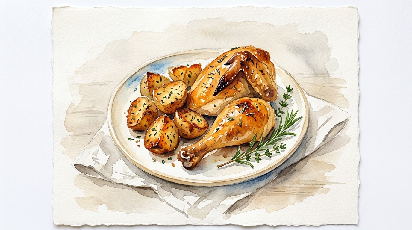 Honey-Glazed Roast Chicken with Crispy Herb Potatoes