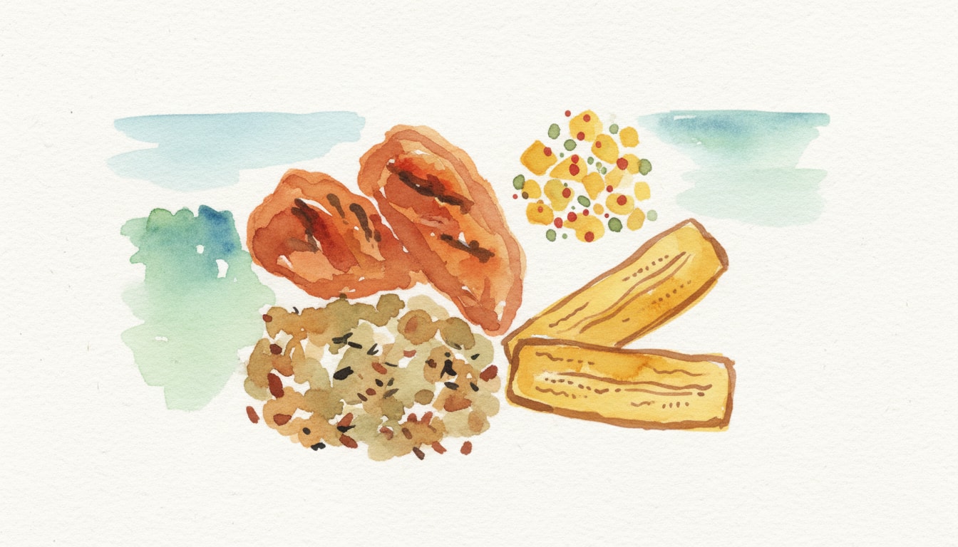 Jerk Chicken with Rice and Peas, Fried Plantain, and Pineapple Salsa