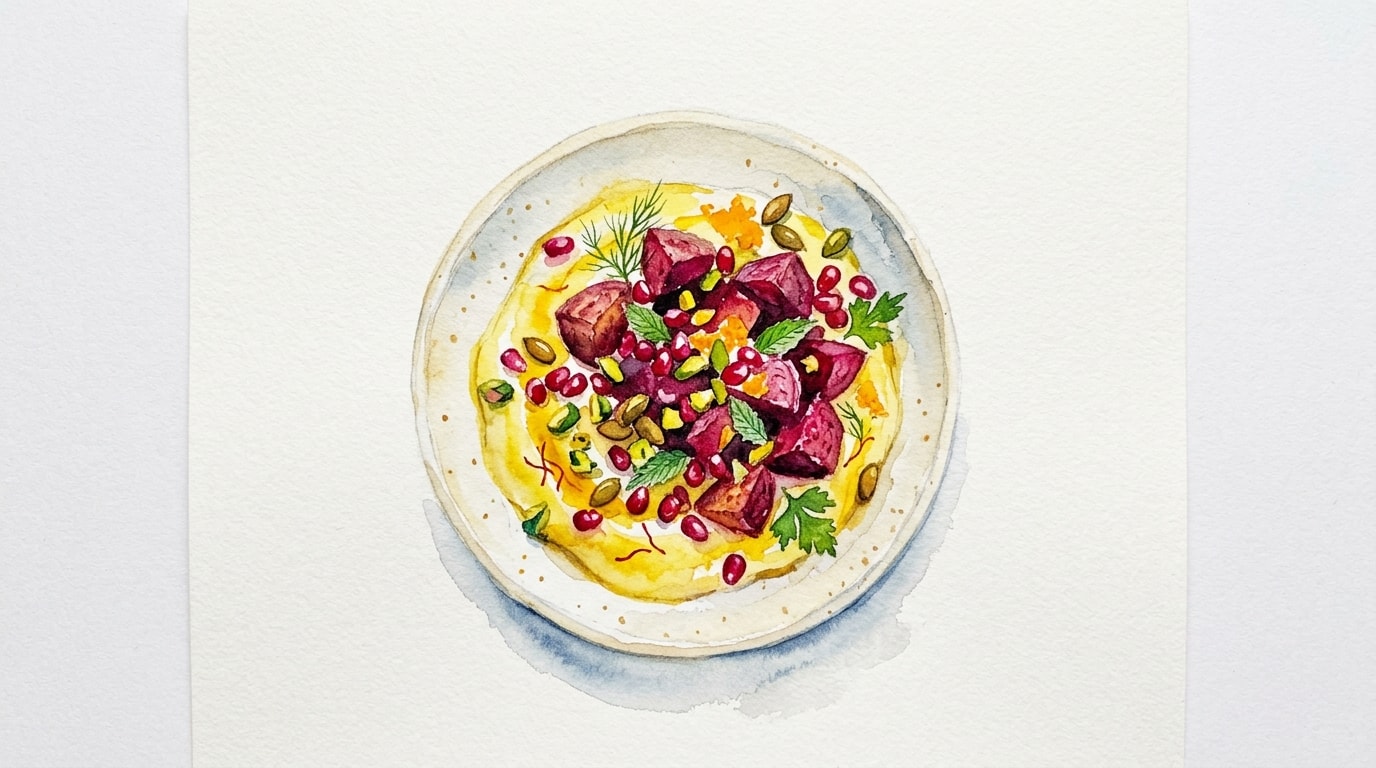 Jeweled Saffron Yogurt And Roasted Beet Salad