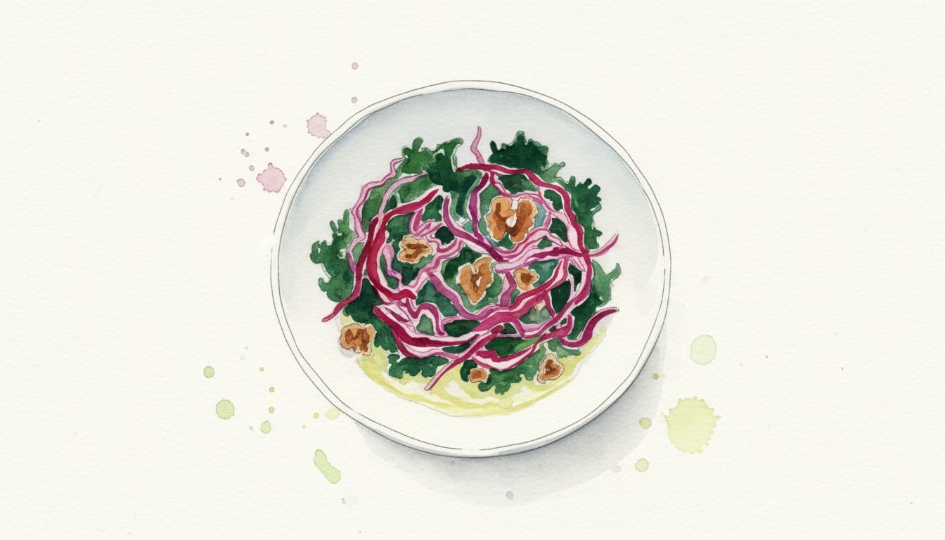 Kale and Red Cabbage Slaw with Walnuts