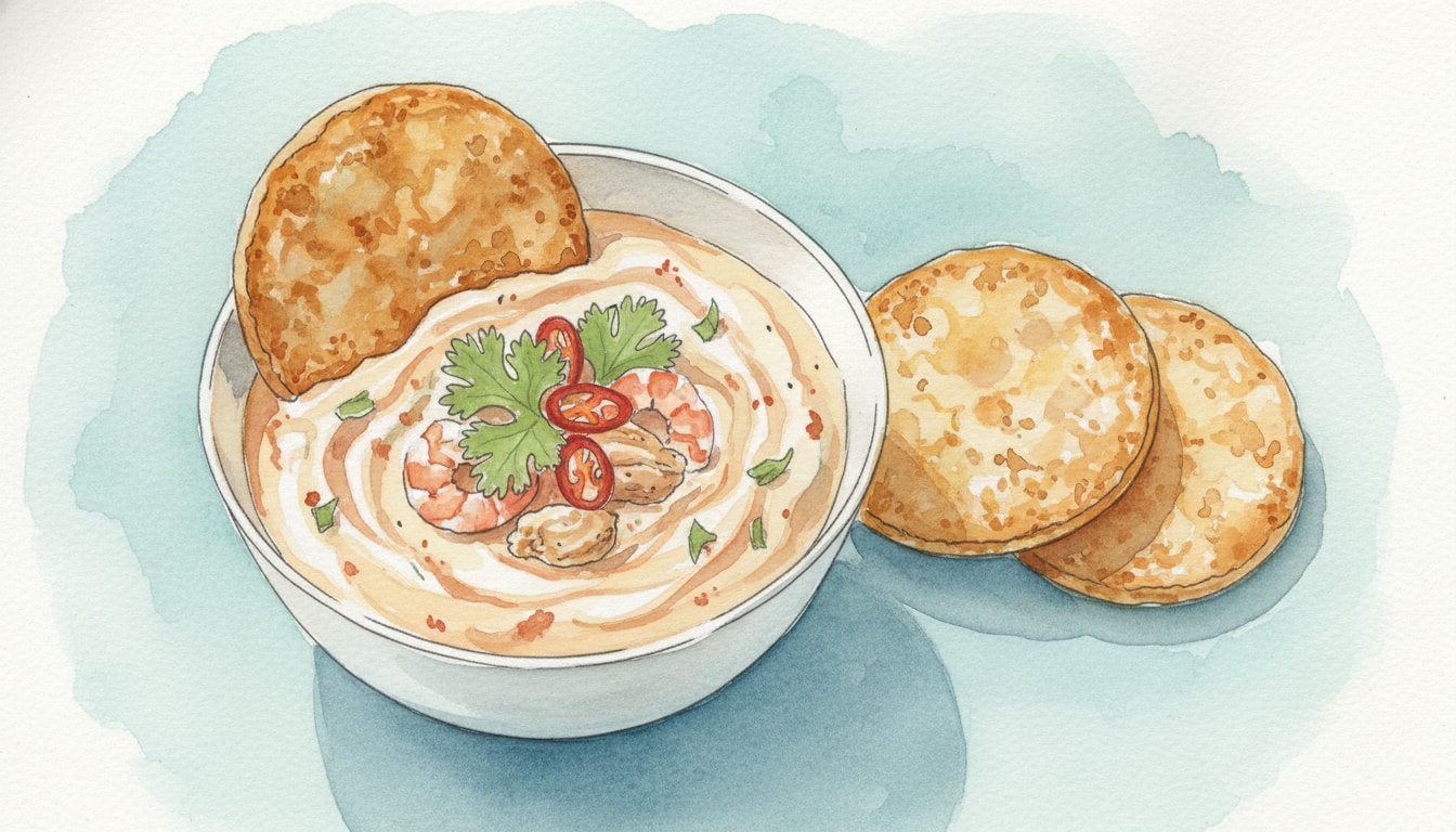 Khao Tang Na Tang (Thai Rice Crackers with Creamy Shrimp & Chicken Dip)