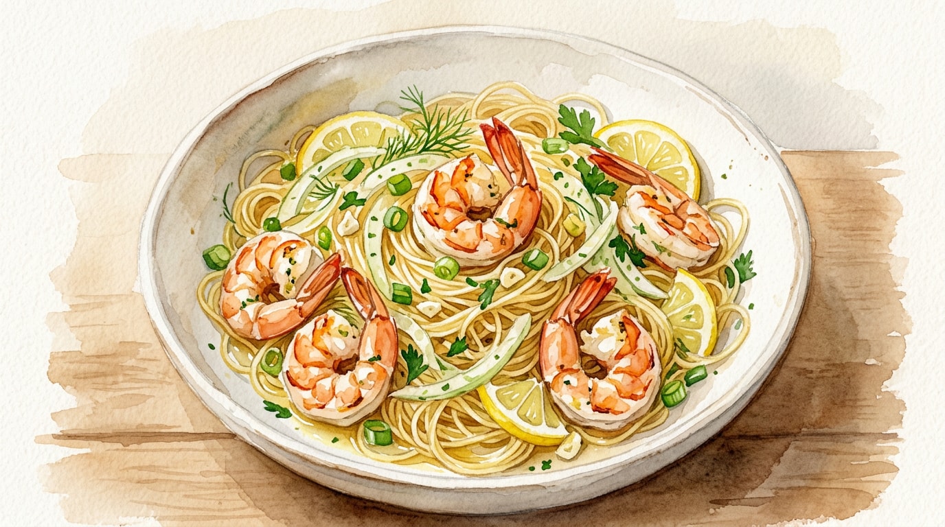 Lemon Fennel Shrimp Stir-Fry With Angel Hair